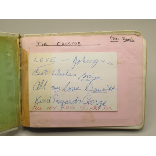 226 - C20th autograph book cont. signatures from The Crestas, The Mark V Rhythm Group, Johnny Winters and ... 