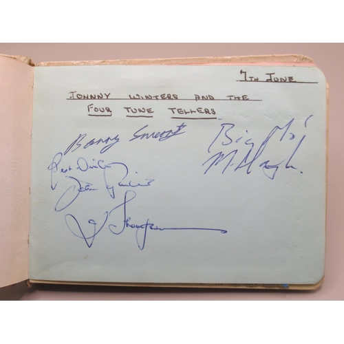 226 - C20th autograph book cont. signatures from The Crestas, The Mark V Rhythm Group, Johnny Winters and ... 