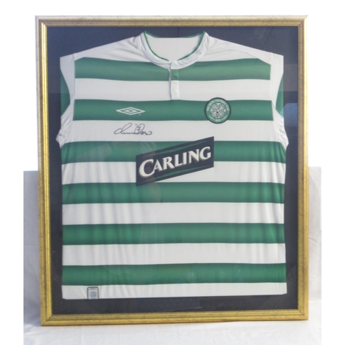 340 - Framed and signed Henrik Larsson Celtic Football shirt, 75cm x 85cm