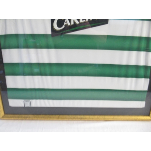 340 - Framed and signed Henrik Larsson Celtic Football shirt, 75cm x 85cm