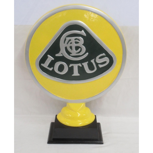 368 - Lotus cast metal sign on stand, H 50cm