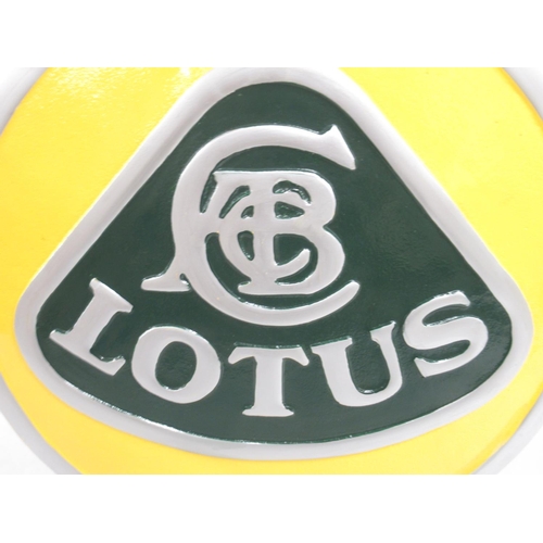 368 - Lotus cast metal sign on stand, H 50cm