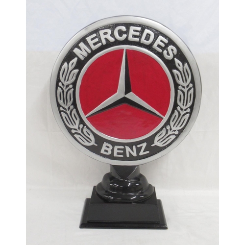 370 - Mercedes Benz cast metal sign on stand, H 50.7cm