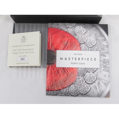 74 - Wesminster Mint/ Royal British Legion -  The 2022 Masterpiece Poppy Coin, 5oz Silver Coin Limited Ed... 