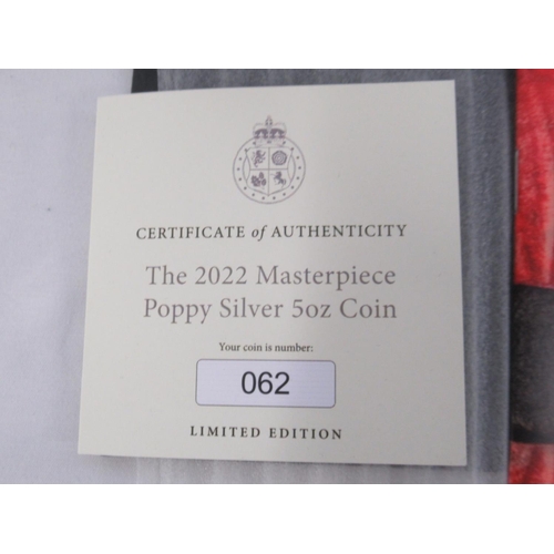 74 - Wesminster Mint/ Royal British Legion -  The 2022 Masterpiece Poppy Coin, 5oz Silver Coin Limited Ed... 