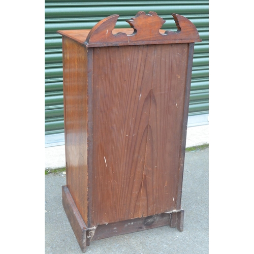 452 - Victorian walnut beside cabinet with carved panel door, W38cm D33cm H80cm