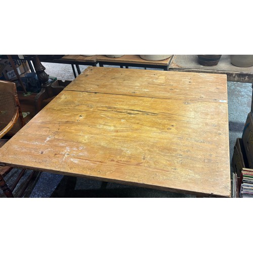 450 - 20th century narrow pine drop leaf double gate leg table. W105cm