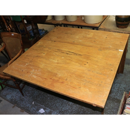 450 - 20th century narrow pine drop leaf double gate leg table. W105cm