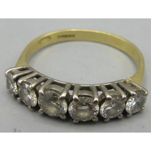 149 - 18ct yellow gold diamond ring, stamped 750, six diamonds in a prong setting, size X1/2, approximatel... 