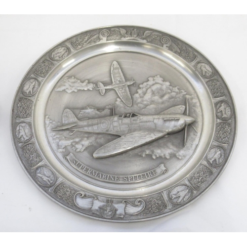 443 - Pewter Limited Edition 'Supermarine Spitfire' Plate no.908, Mortar shell 'timer' and a WWII Italian ... 