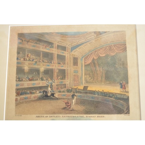 459 - Two framed prints, to include internal and external front view of Astley's Amphitheatre by Robert Wi... 