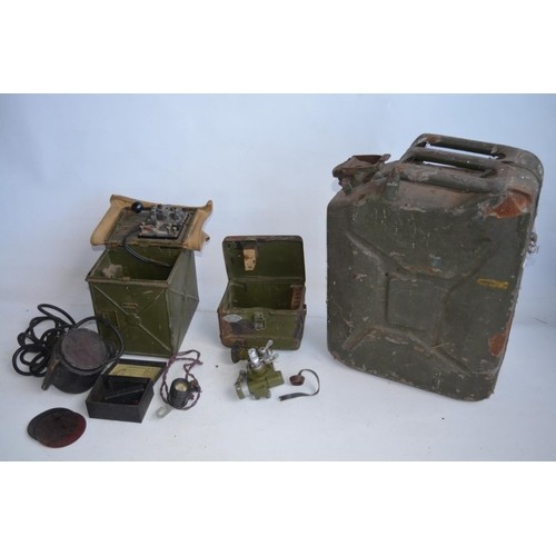 759 - Military petrol can, a short range daylight signalling lamp, M.Sight-65, PS2 periscope and a pair of... 