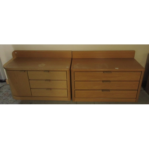 1327 - Group of Hulsta light oak bedroom furniture comprising - kneehole dressing table with bow end cupboa... 