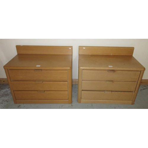 1327 - Group of Hulsta light oak bedroom furniture comprising - kneehole dressing table with bow end cupboa... 