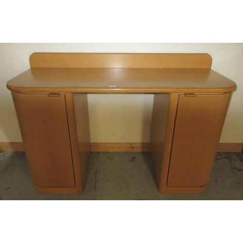 1327 - Group of Hulsta light oak bedroom furniture comprising - kneehole dressing table with bow end cupboa... 