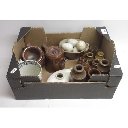 747 - Selection of stoneware ceramics, including a baby feeder, inkwells, mugs, and a Great Northern Railw... 