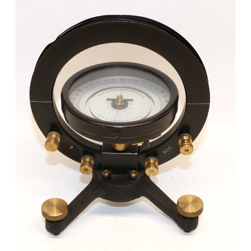 772 - Horizontal tangent laboratory galvanometer by Philip Harris & Co., Birmingham, black painted metal c... 