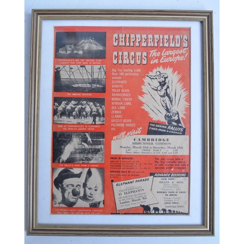 788 - Two framed and glazed small event posters for Chipperfield's Circus, Cambridge and Bingley Hall Circ... 