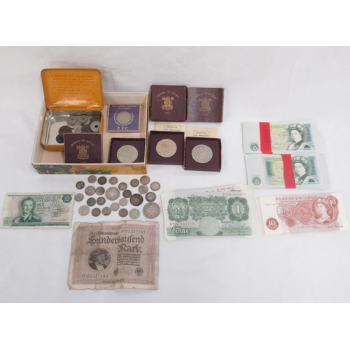 137 - Mixed collection of British and International coins & Banknotes to inc. small collection of Silver c... 