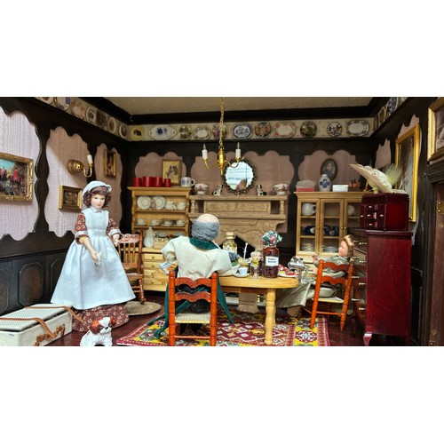 809 - Large late 20th century town house style dolls house, extensively furnished and with a quantity of d... 