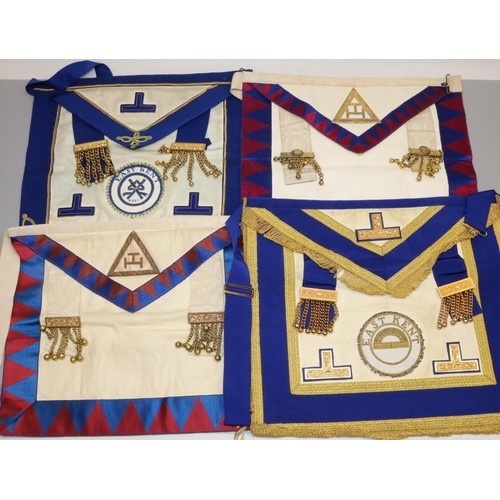 732 - Collection of Masonic Craft and Chapter regalia incl. six aprons, eight collar sashes, pair of cuffs... 