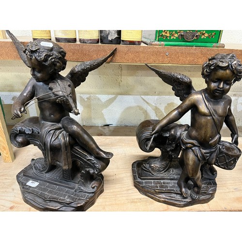 661 - Pair of hollow bronze putto musicians, H51cm max (2)