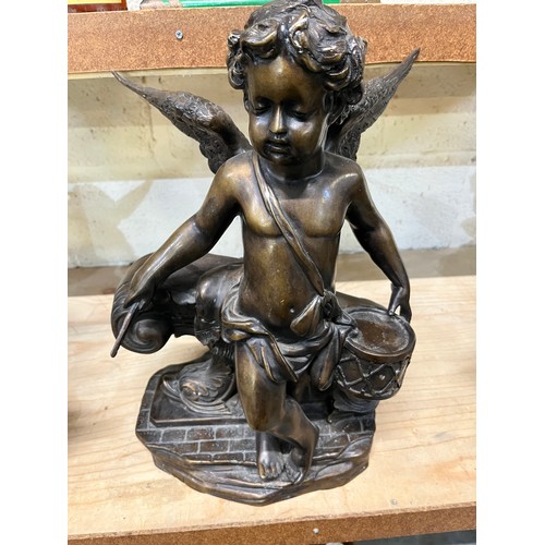 661 - Pair of hollow bronze putto musicians, H51cm max (2)