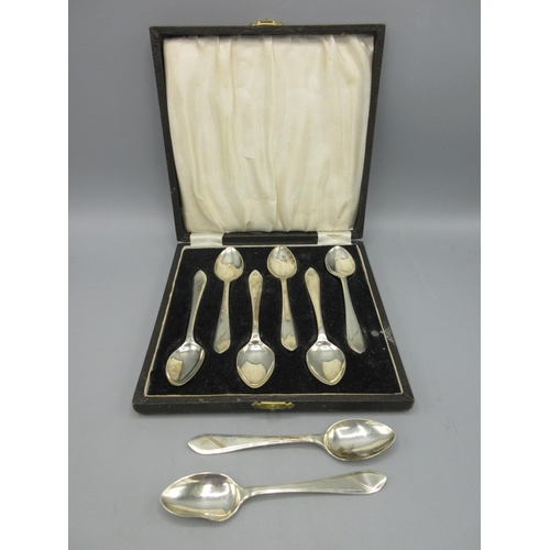 192 - Cased set of eight 20thC silver teaspoons in Irish pointed old English pattern by G W Shirtcliffe & ... 