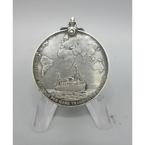 729B - 1903 Edw.VII transport medal (lacking clasp), awarded to WJ Dickinson of the Mercantile Marine