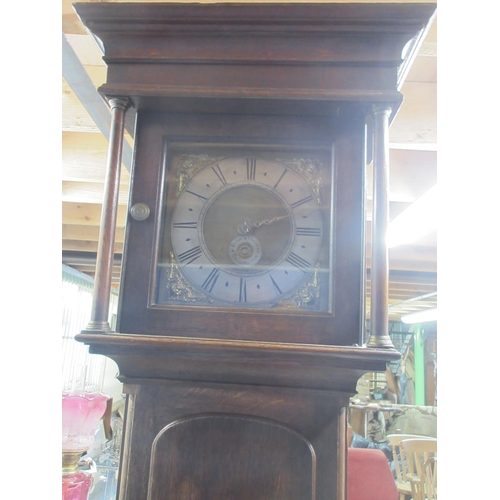 1210 - John Ogden Darlington oak long case clock, signed 10'' square brass dial with silvered Roman chapter... 