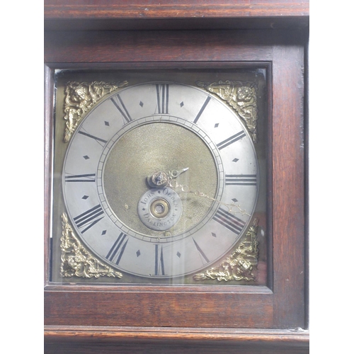 1210 - John Ogden Darlington oak long case clock, signed 10'' square brass dial with silvered Roman chapter... 