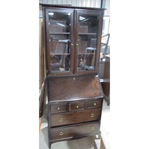 1216 - Stag Minstrel bureau bookcase glazed top above fall front and drawers on bracket feet, W76cm D45cm H... 