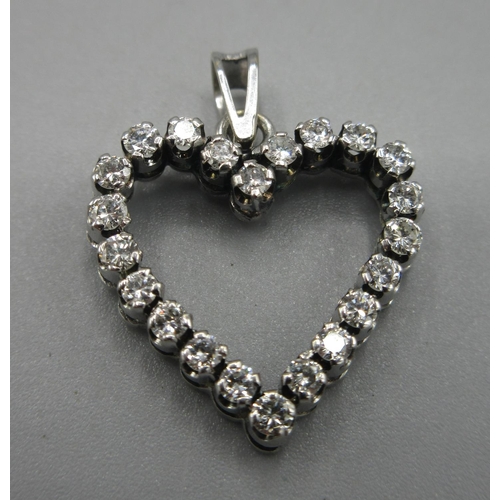 61 - 18ct white gold diamond set heart pendant, stamped 750, 2.2g