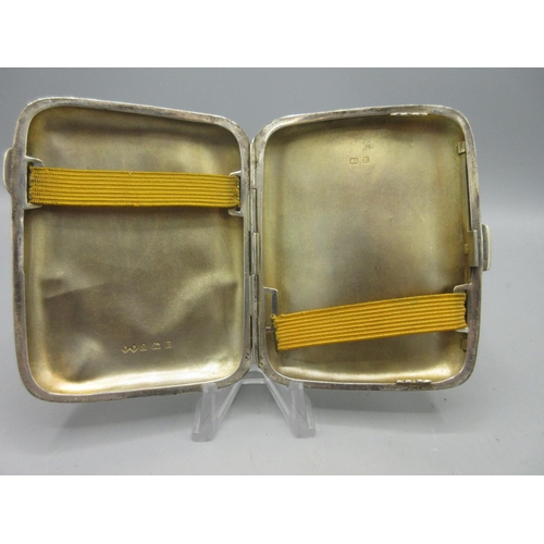 67 - Hallmarked Sterling silver cigarette case with engine turned detail and gilded interior, by Frederic... 