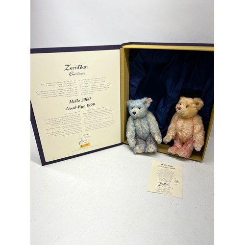 267 - Pair of Steiff 'Hello 2000 Good-bye 1999' bears, in pink and blue mohair, limited edition No. 02728,... 