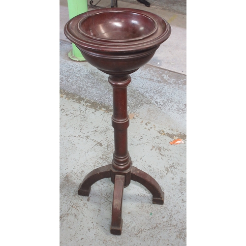 480 - Victorian mahogany Gothic style font, tapering circular moulded top on column support with four down... 