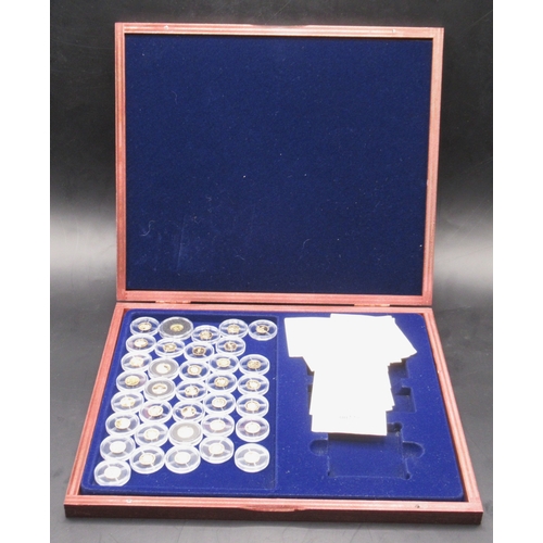 24 - Collection of 35 encapsulated 0.5g gold coins, with 17 COA's, comprising 11 .333, 23 .585 and a Quee... 