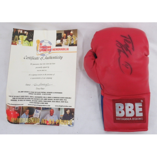 344 - Frank Bruno signed boxing glove with COA from A1 Sporting Speakers Memorabilia