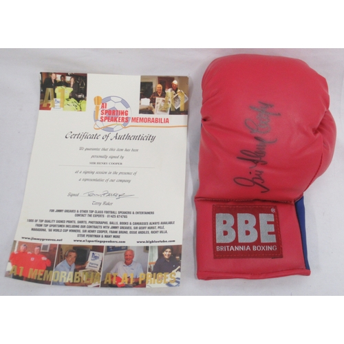 345 - Sir Henry Cooper signed boxing glove with COA from A1 Sporting Speakers Memorabilia