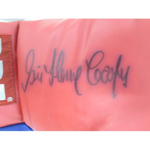 345 - Sir Henry Cooper signed boxing glove with COA from A1 Sporting Speakers Memorabilia