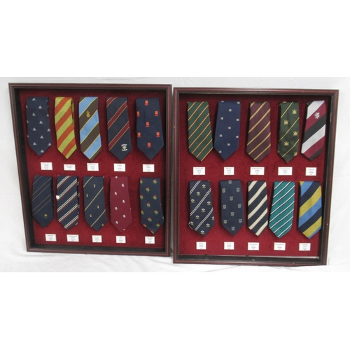 353 - Collection of 20 British Cricket Club Ties in 2 frames from Yorkshire, Northamptonshire, Glamorgan, ... 