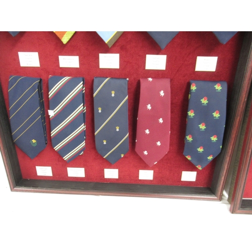 353 - Collection of 20 British Cricket Club Ties in 2 frames from Yorkshire, Northamptonshire, Glamorgan, ... 