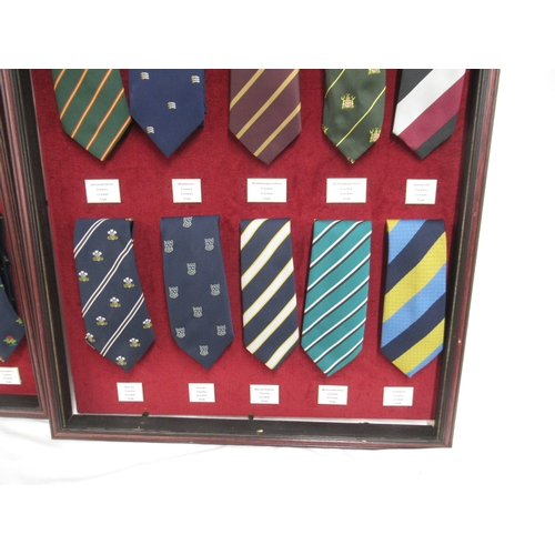 353 - Collection of 20 British Cricket Club Ties in 2 frames from Yorkshire, Northamptonshire, Glamorgan, ... 