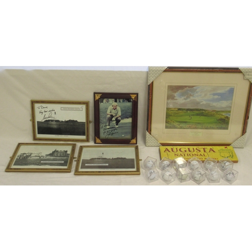 364 - Golf interest - 12 signed Golf Balls, Lighthouse Green Turnberry signed by Nick Price, print of Ligh... 