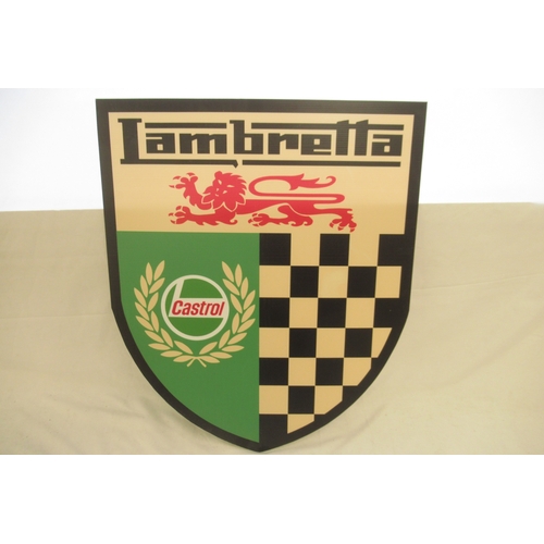 386 - Lambretta Castrol cardboard shield, 61.5cm x 51.7cm