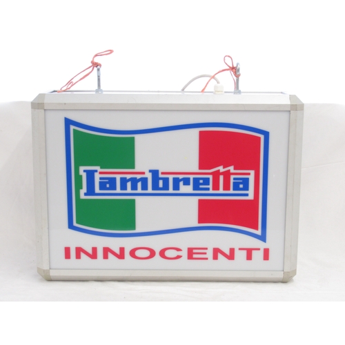 387 - Lambretta Innocenti one sided illuminated sign, a/f, 63.5cm x 17cm x 52cm