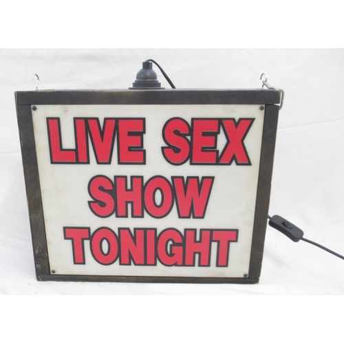 399 - 'Live Sex Show Tonight' illuminated sign, 38.5cm x 32cm x 10.5cm, a/f