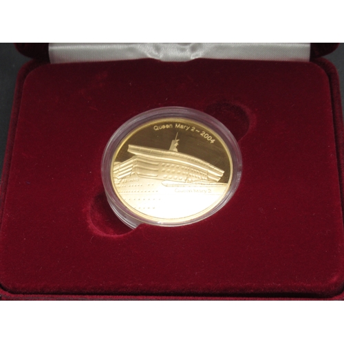 29A - Royal Mint - Queen Mary 2 Official Commemorative 22ct Gold Medal, No.081/100, encapsulated in origin... 