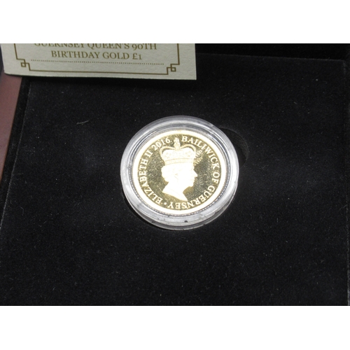 10 - CPM - Guernsey Queens 90th Birthday Gold £1, encapsulated in case with 2 COAs, Limited Edition No.07... 