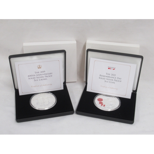 64 - Jubilee Mint - The 2021 Remembrance Day Solid Silver Proof 5oz Coin, encapsulated with COA & The 201... 